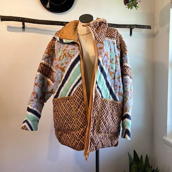 Free People Pria Packable Printed Hooded Zip Up Puffer Jacket Size XL - Picture 3 of 15